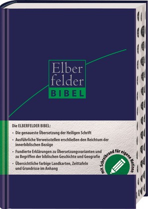 ELBERFELDER BIBEL, MIT REGISTERSTANZUNG, SCHREIBRAND, ITAL. KUNSTLEDER BLAU