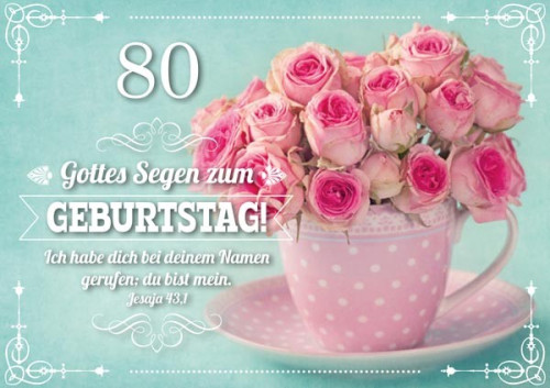 Doppelkarte Geburtstag 80 Rosen in Tasse