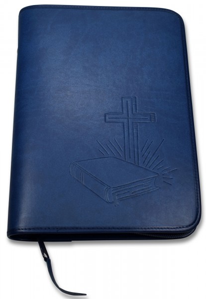 Bibelhülle Standard Kunstleder blau - Motiv: Bibel Kreuz