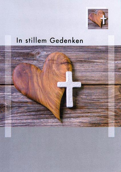 Faltkarten: Trauer - Holzherz und Kreuz
