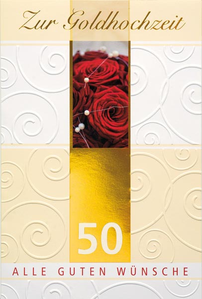 Doppelkarte Goldene Hochzeit rote Rose