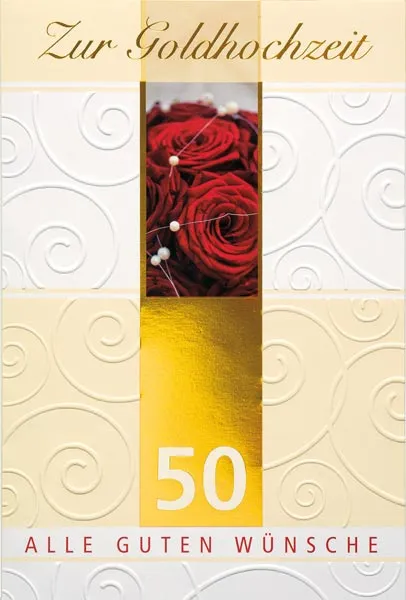 Doppelkarte Goldene Hochzeit rote Rose
