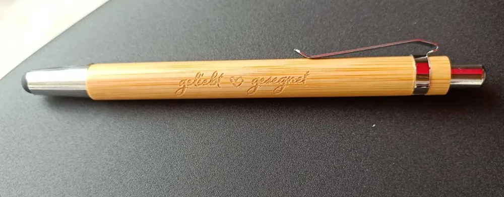 Bambus Kugelschreiber & Stylus "geliebt und gesegnet" - Holzgravur