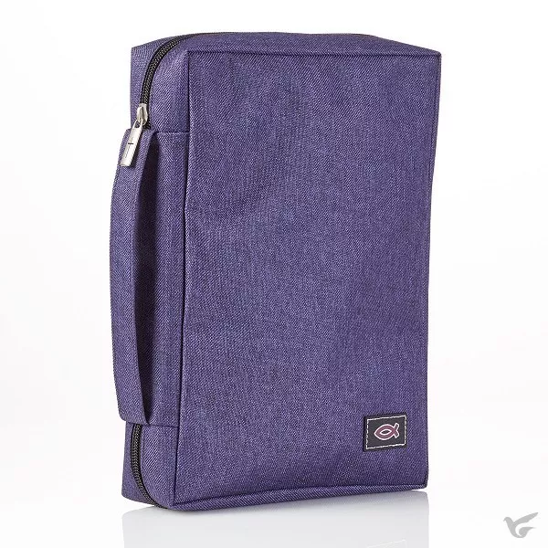 Bibelhülle Ichtus S - violett, mit Reissverschluss, Seitentasche und Tragehenkel