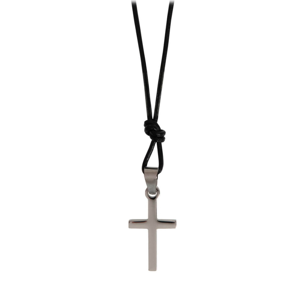 Kreuz - Leder-Halskette - Anhänger aus Edelstahl